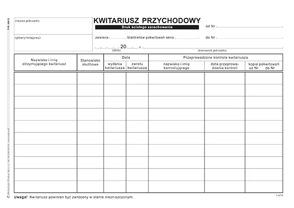 Galeria - 400-3 Kwitariusz przychodowy (numerowany)