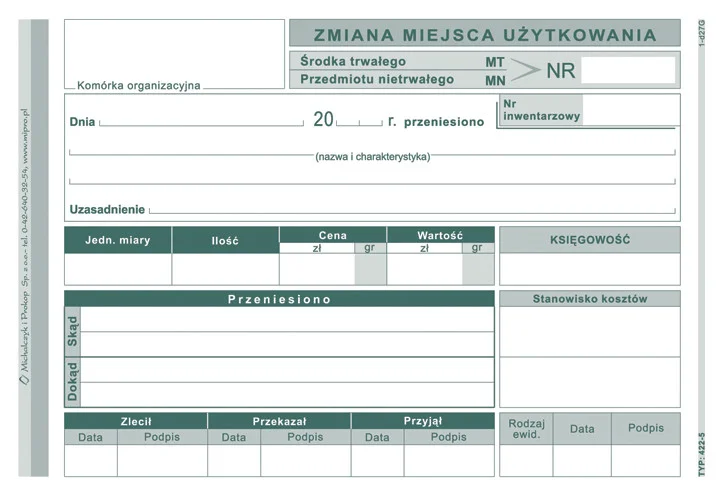 Galeria - 422-5 MT zmiana miejsca użytkowania środka trwałego