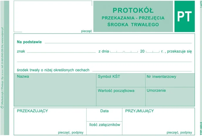 Galeria - 423-5 PT protokół przekazania/przyjęcia środka trwałego