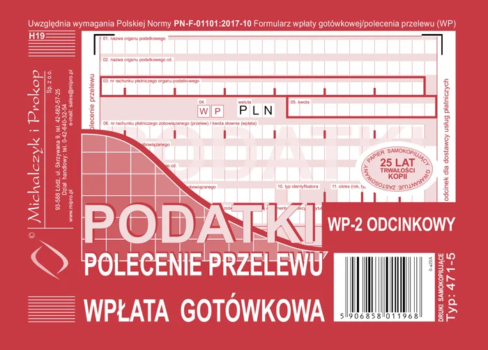 471-5 Podatki polecenie przelewu - wpłata gotówkowa - 2 odcinkowe