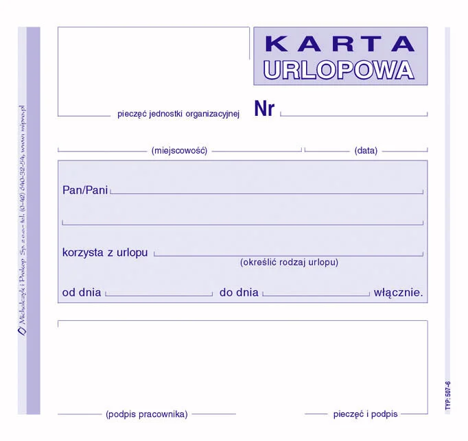 Galeria - 507-6 Karta urlopowa