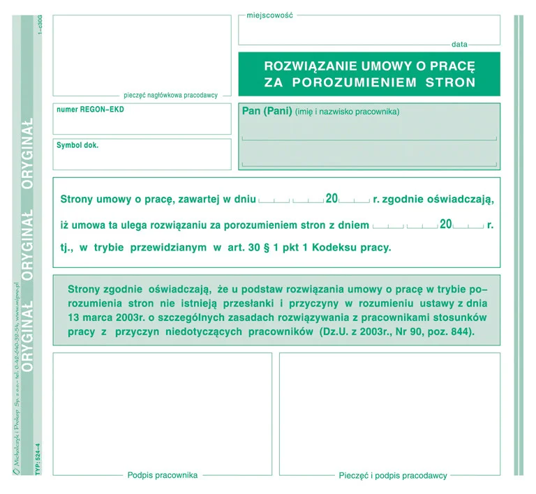 Galeria - 524-4 Rozwiązanie umowy o pracę za porozumieniem stron