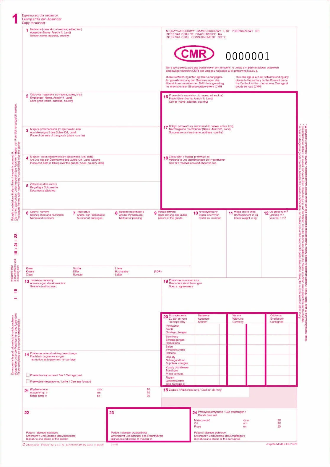 Galeria - 800-1N CMR Międzynarodowy list przewozowy (numerowany)