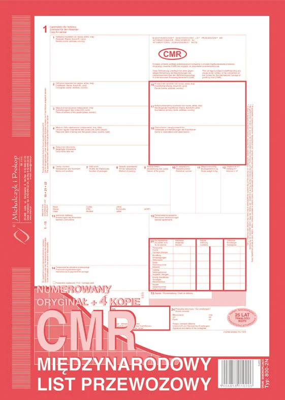800-2N CMR Międzynarodowy list przewozowy (numerowany)