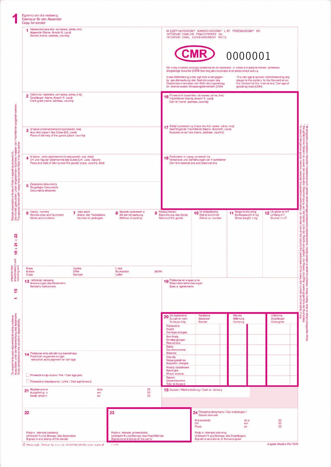 Galeria - 800-3N CMR Międzynarodowy list przewozowy (numerowany)