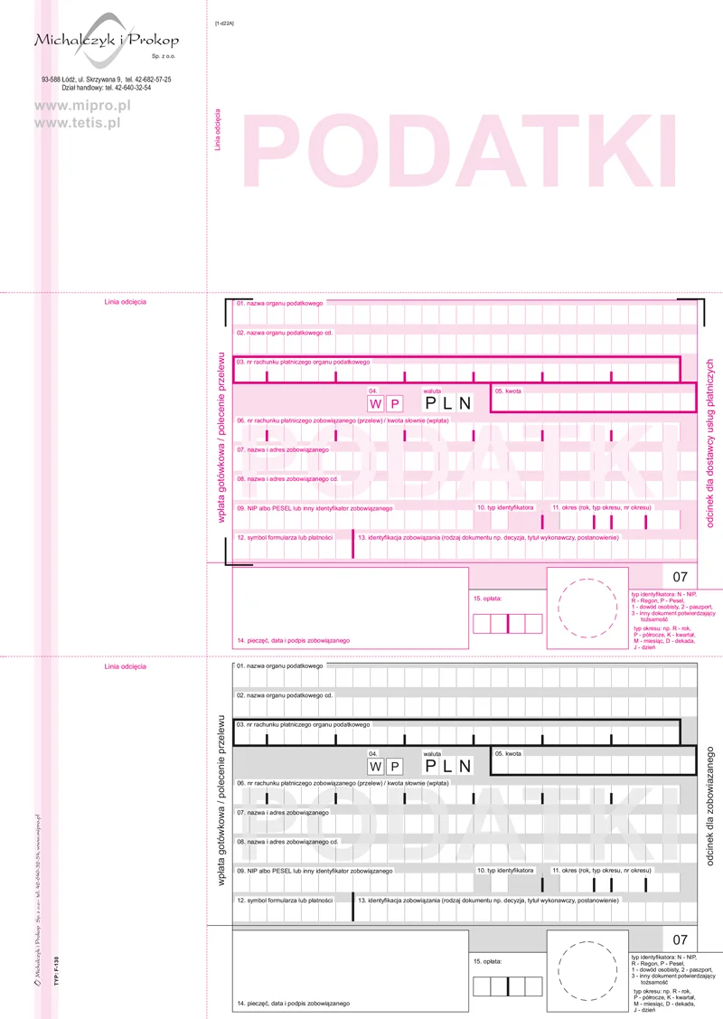 Galeria - F-130-2 Podatki 2-odcinkowe polecenie przelewu - wpłata gotówkowa
