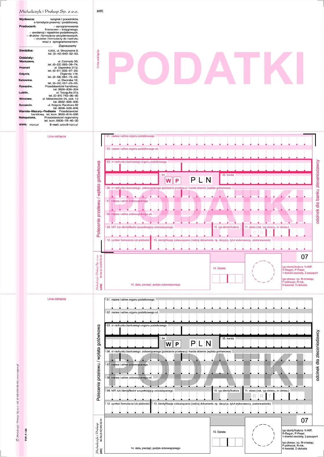 Galeria - F-130-3 Podatki 2-odcinkowe polecenie przelewu - wpłata gotówkowa