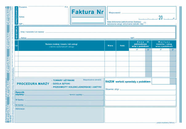 Galeria - 195-3E Faktura procedura marży - tow. używane/ - dz. sztuki/ - przedm. kolekc. i antyki
