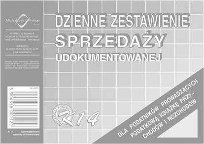 K14 Dzienne zestawienie sprzedaży udokumentowanej dla podatników prowadzących podatkową księgę przychodów i rozchodów