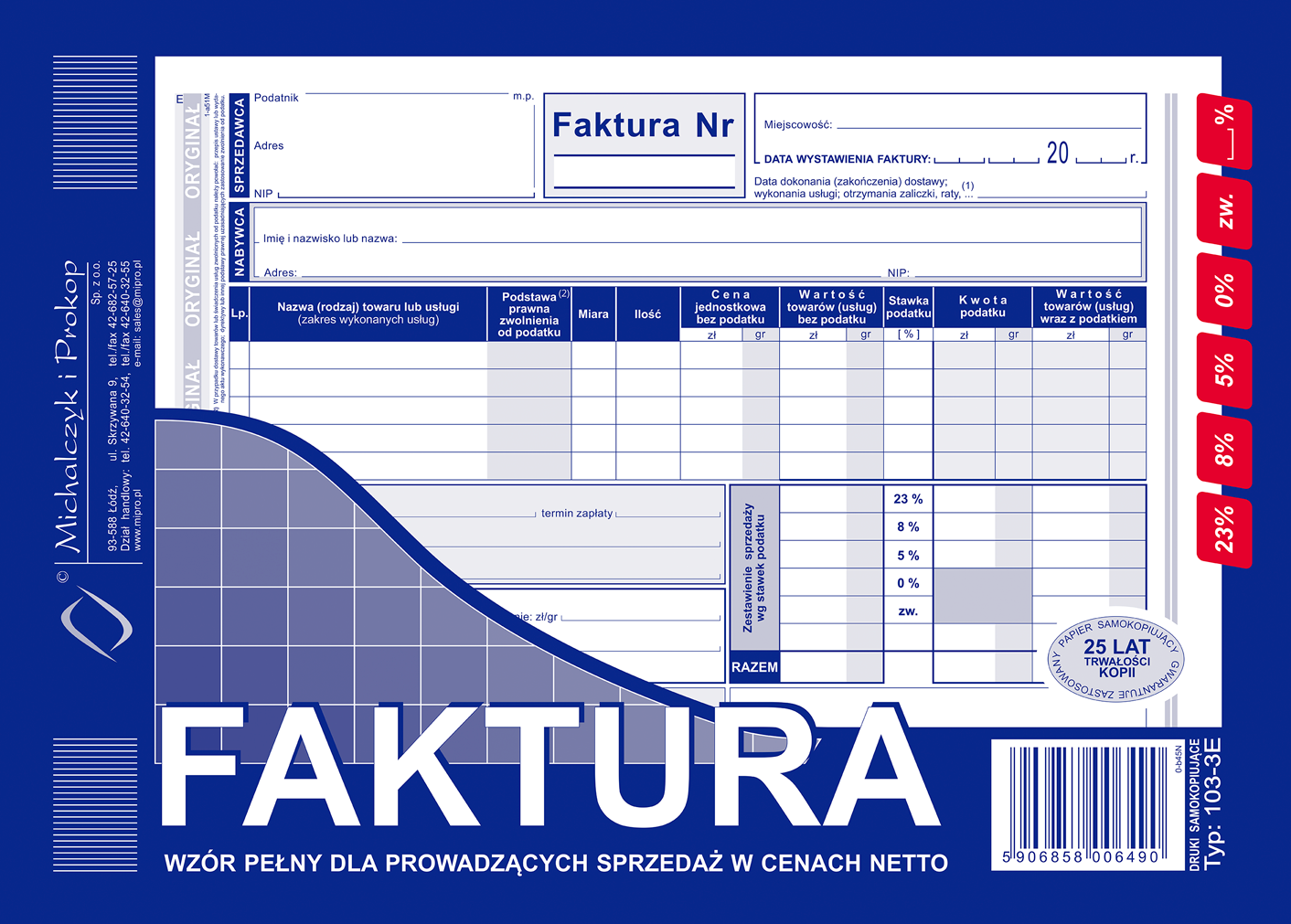 103-3E Faktura wzór pełny dla prowadzących sprzedaż w cenach netto