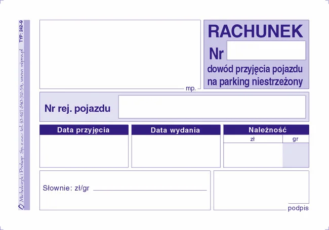 Galeria - 242-9 Rachunek dowód przyjęcia pojazdu na parking niestrzeżony